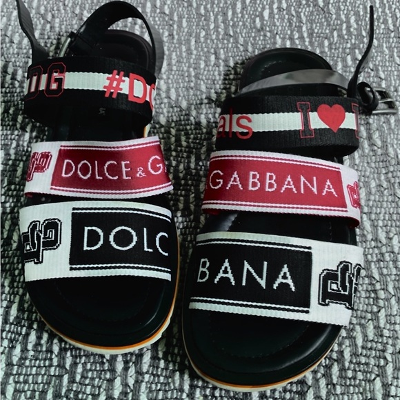Dolce & Gabbana Leather Strap Black and Red Sandals size 8 - Picture 1 of 4